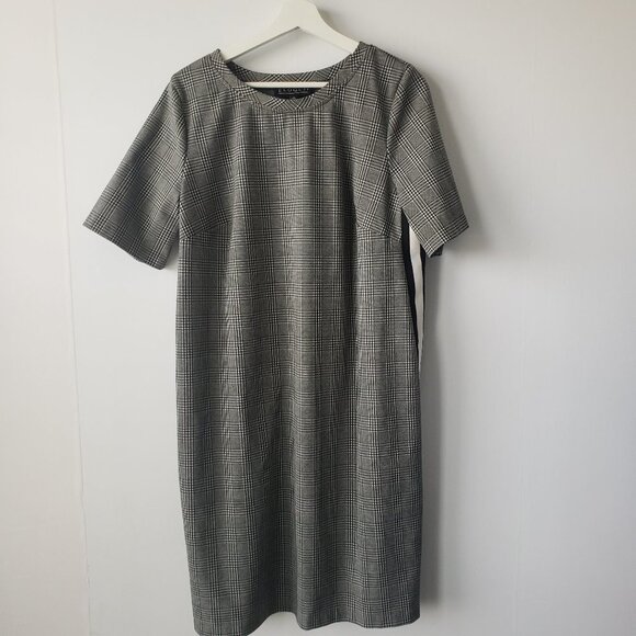 eloquii with/side stripe gray plaid short sleeve shift dress size 14 - Picture 1 of 7